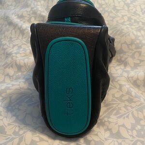 Tieks Black Flats with Teal Sole